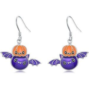 925 Sterling Silver Pumpkin Bat Patriotic Earrings for Women